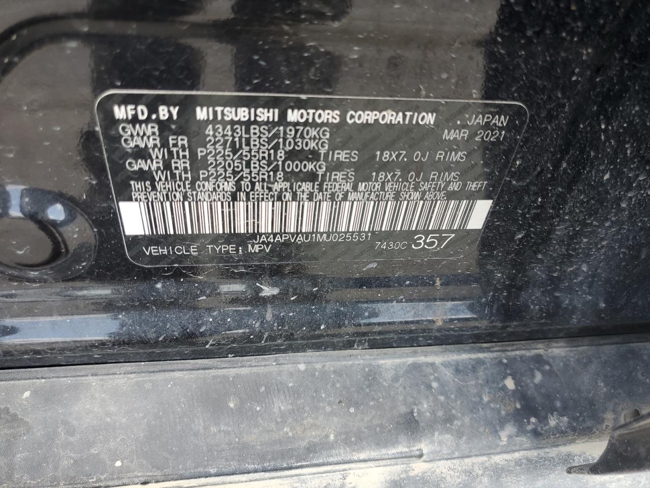 JA4APVAU1MU025531 2021 Mitsubishi Outlander Sport Se