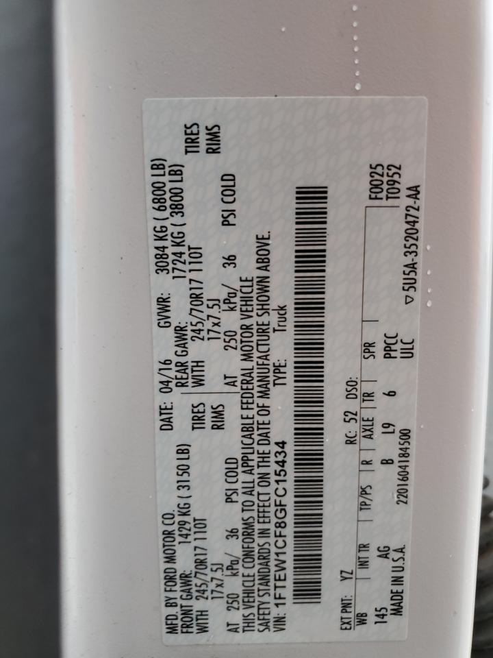 1FTEW1CF8GFC15434 2016 Ford F150 Supercrew