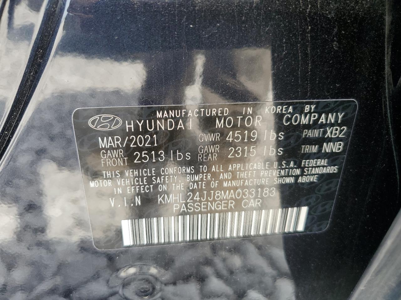 KMHL24JJ8MA033183 2021 Hyundai Sonata Hybrid