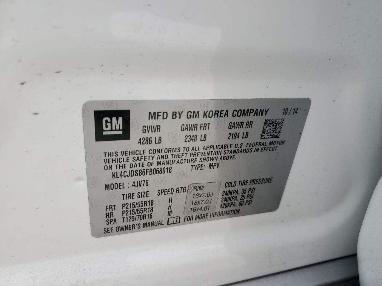 KL4CJDSB6FB068018 2015 Buick Encore Premium