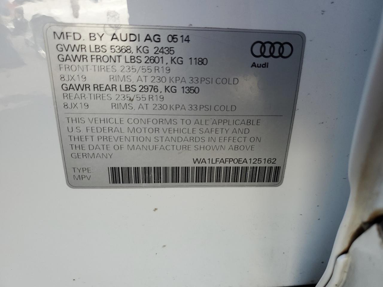 WA1LFAFP0EA125162 2014 Audi Q5 Premium Plus