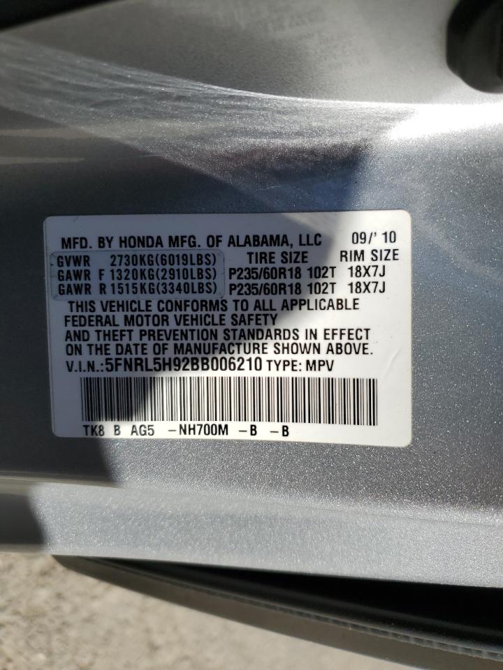 5FNRL5H92BB006210 2011 Honda Odyssey Touring