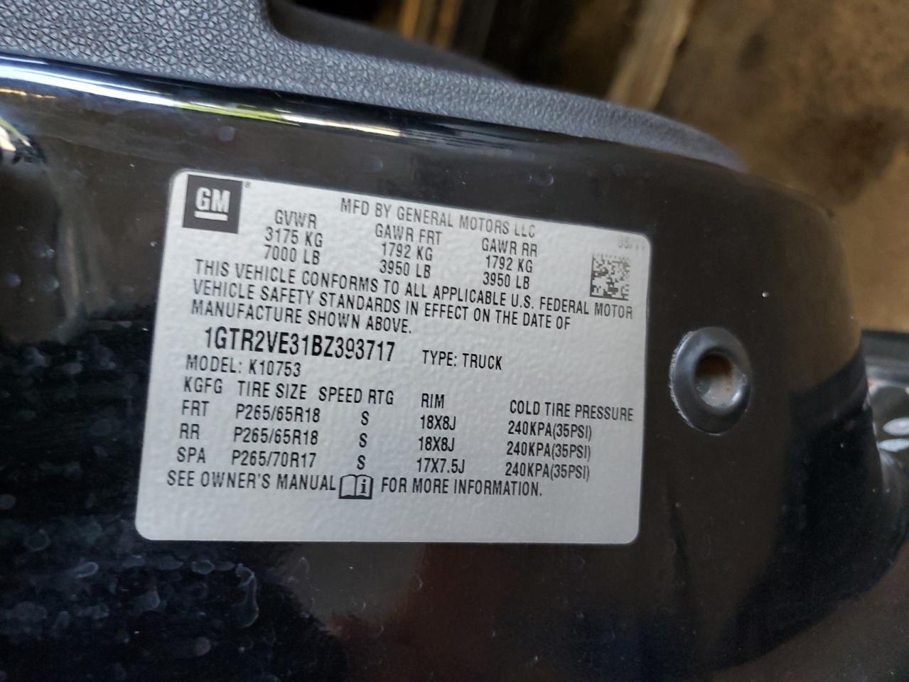 1GTR2VE31BZ393717 2011 GMC Sierra K1500 Sle