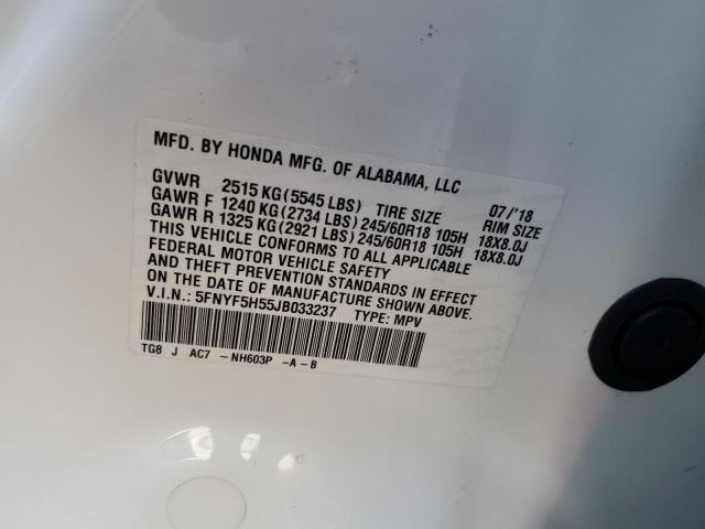 2018 Honda Pilot Exl VIN: 5FNYF5H55JB033237 Lot: 56166884