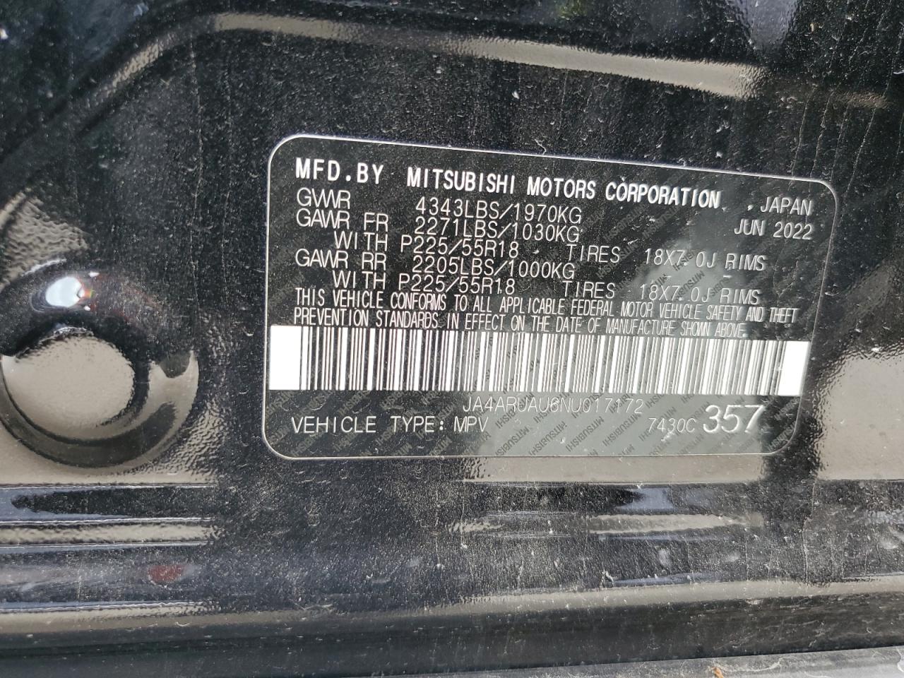 JA4ARUAU6NU017172 2022 Mitsubishi Outlander Sport Es