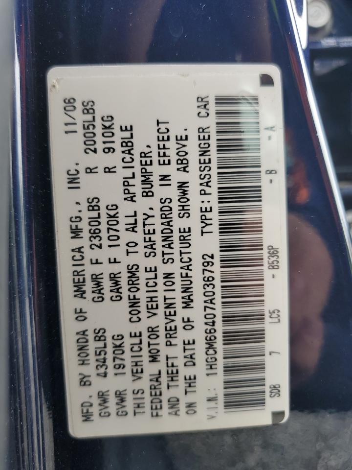 1HGCM66407A036792 2007 Honda Accord Se