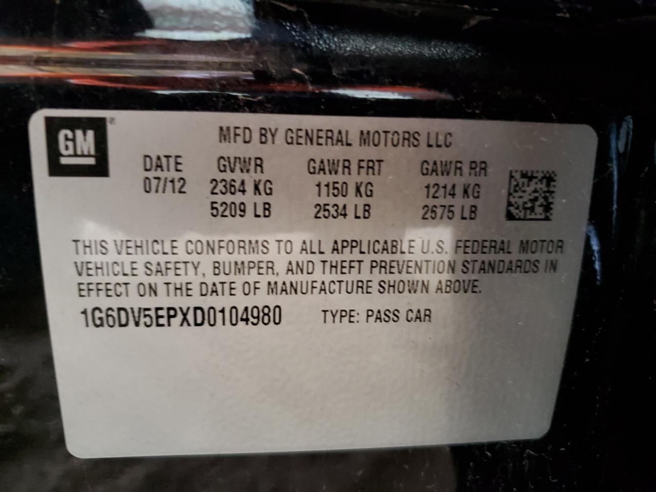 1G6DV5EPXD0104980 2013 Cadillac Cts-V