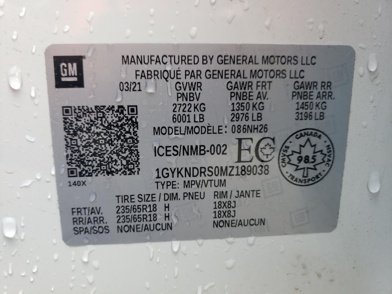 1GYKNDRS0MZ189038 2021 Cadillac Xt5 Premium Luxury