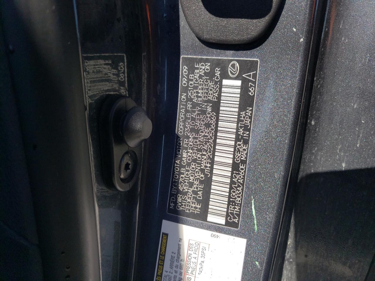 JTHFF2C22A2506869 2010 Lexus Is 250