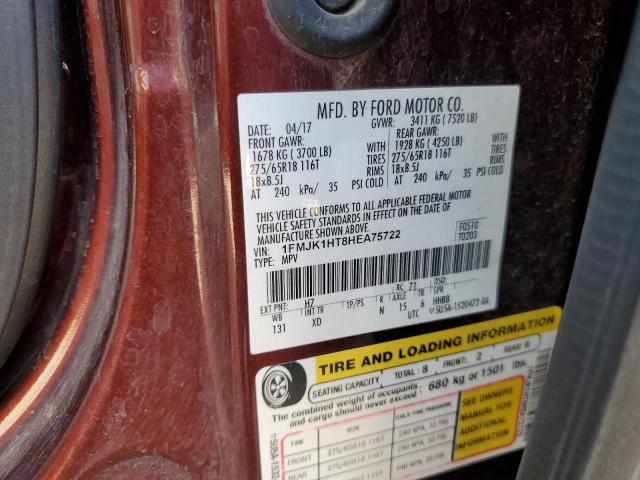 2017 Ford Expedition El Xlt VIN: 1FMJK1HT8HEA75722 Lot: 54994724