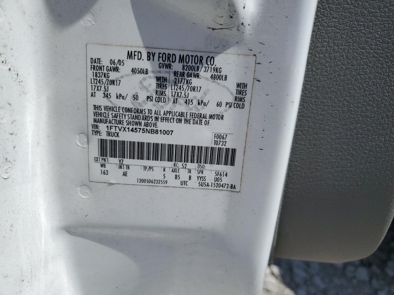 1FTVX14575NB81007 2005 Ford F150