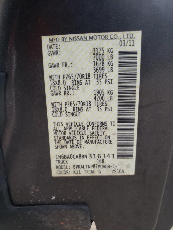 1N6BA0CA8BN316341 2011 Nissan Titan S