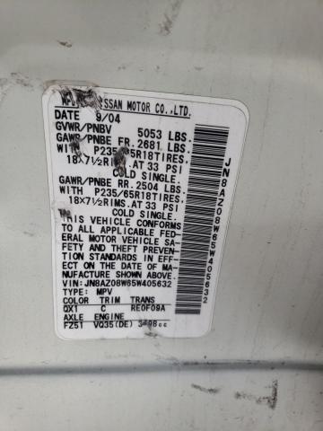 2005 Nissan Murano Sl VIN: JN8AZ08W65W405632 Lot: 55491884