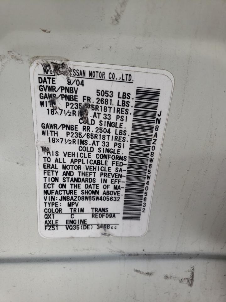 JN8AZ08W65W405632 2005 Nissan Murano Sl