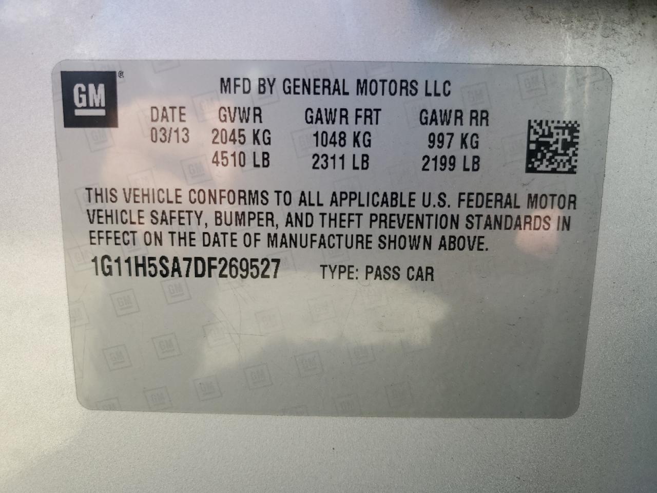 1G11H5SA7DF269527 2013 Chevrolet Malibu Ltz