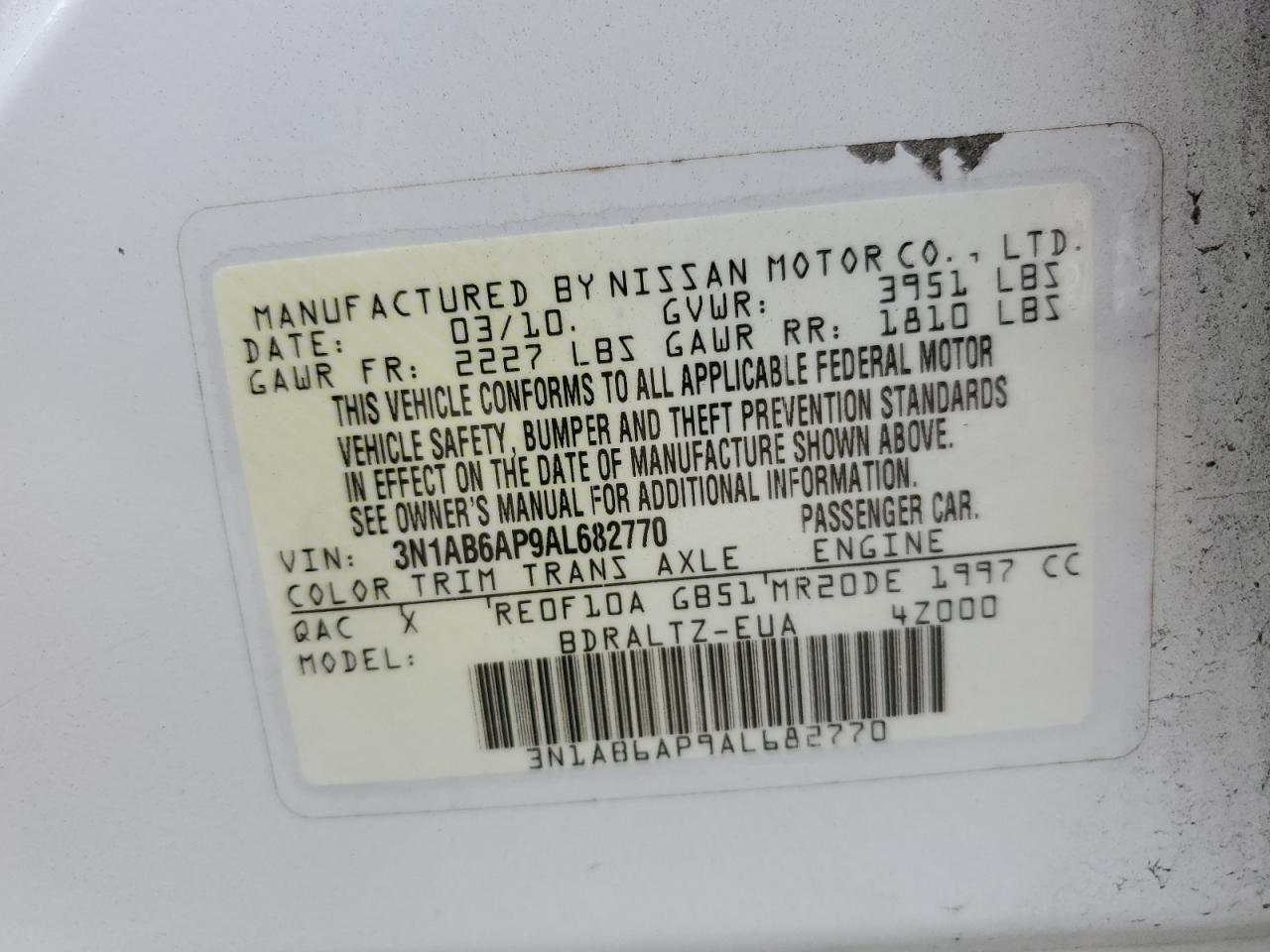 3N1AB6AP9AL682770 2010 Nissan Sentra 2.0