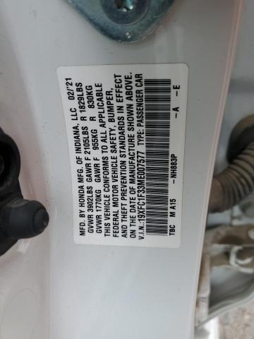 VIN 19XFC1F33ME007577 2021 Honda Civic, EX no.12