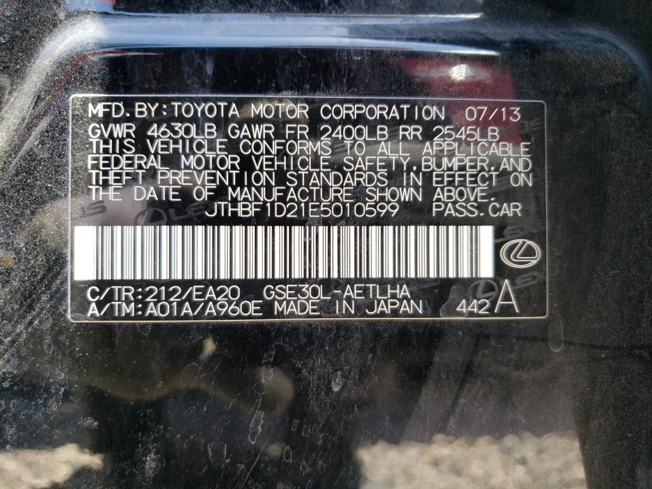 JTHBF1D21E5010599 2014 Lexus Is 250