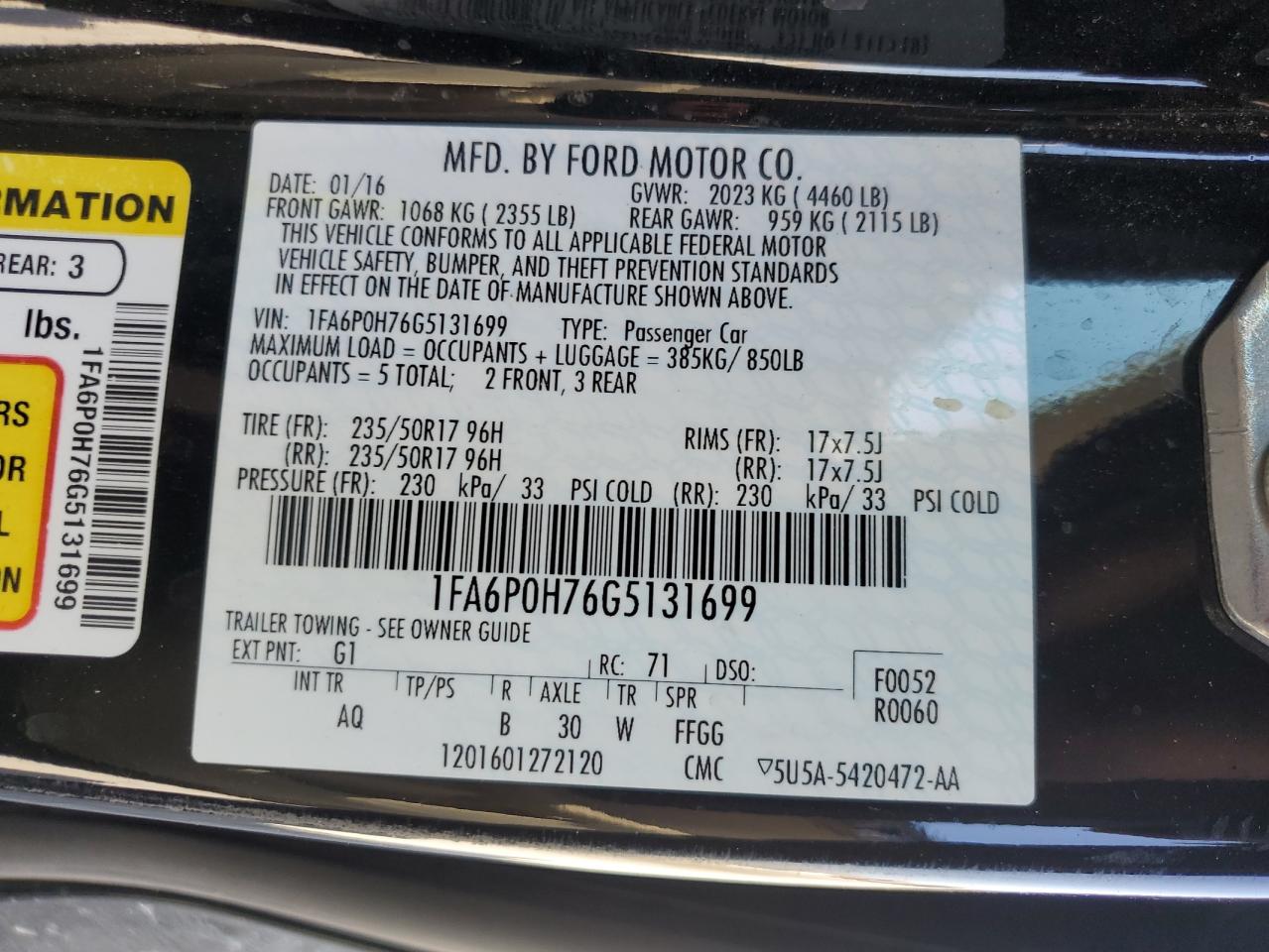 1FA6P0H76G5131699 2016 Ford Fusion Se