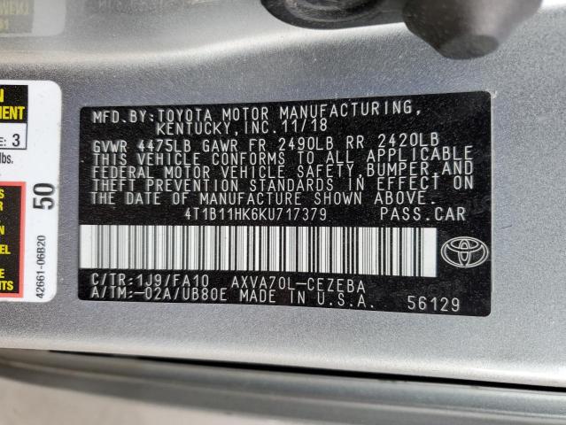 VIN 4T1B11HK6KU717379 2019 Toyota Camry, L no.13