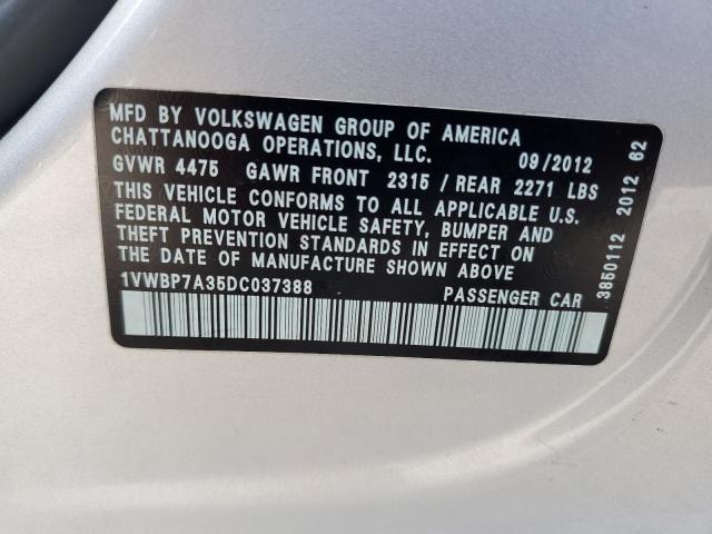 2013 Volkswagen Passat Se VIN: 1VWBP7A35DC037388 Lot: 54415154