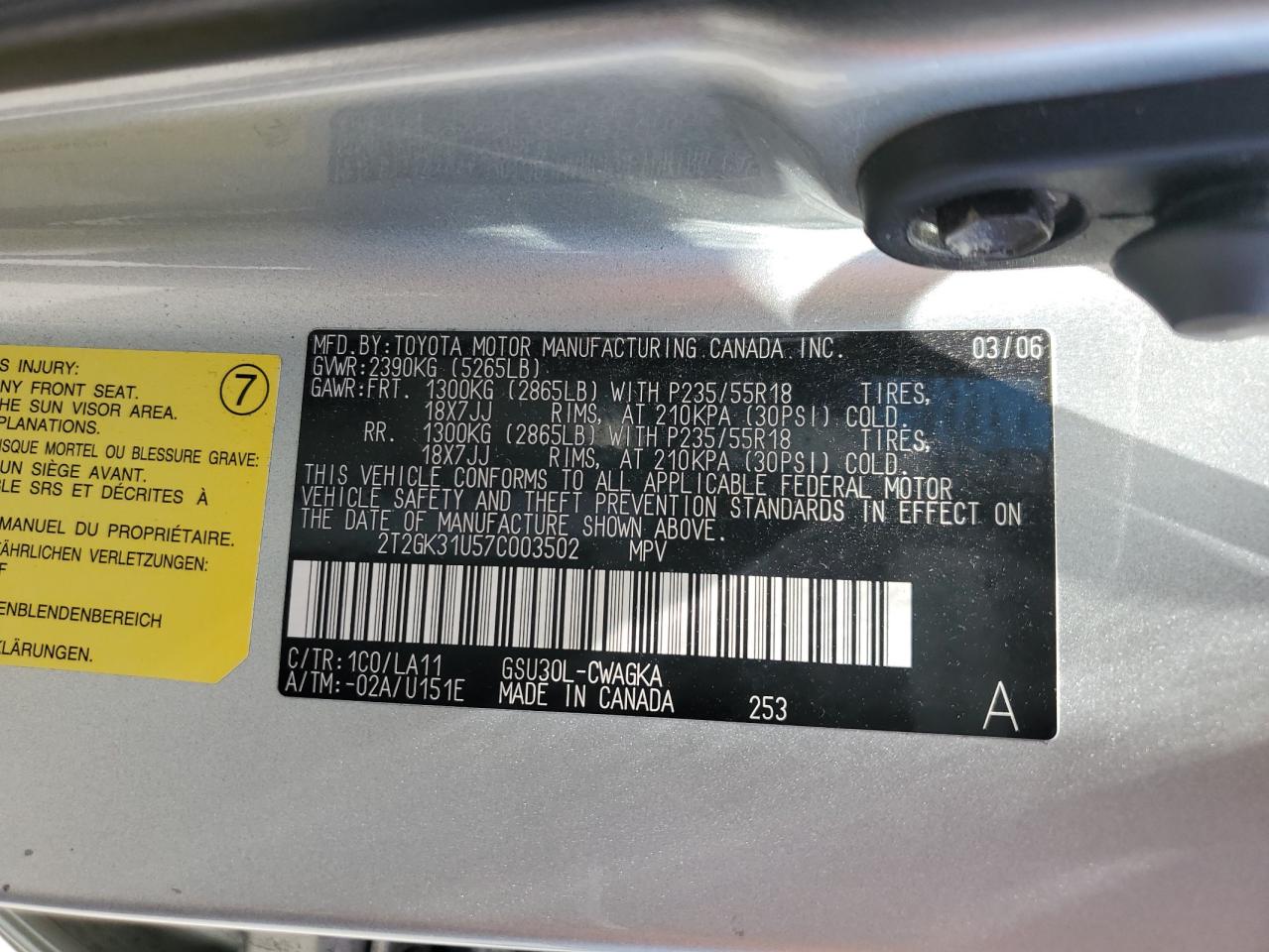 2T2GK31U57C003502 2007 Lexus Rx 350