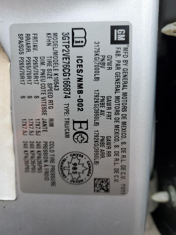 3GTP2VE76CG166874 2012 GMC Sierra K1500 Sle