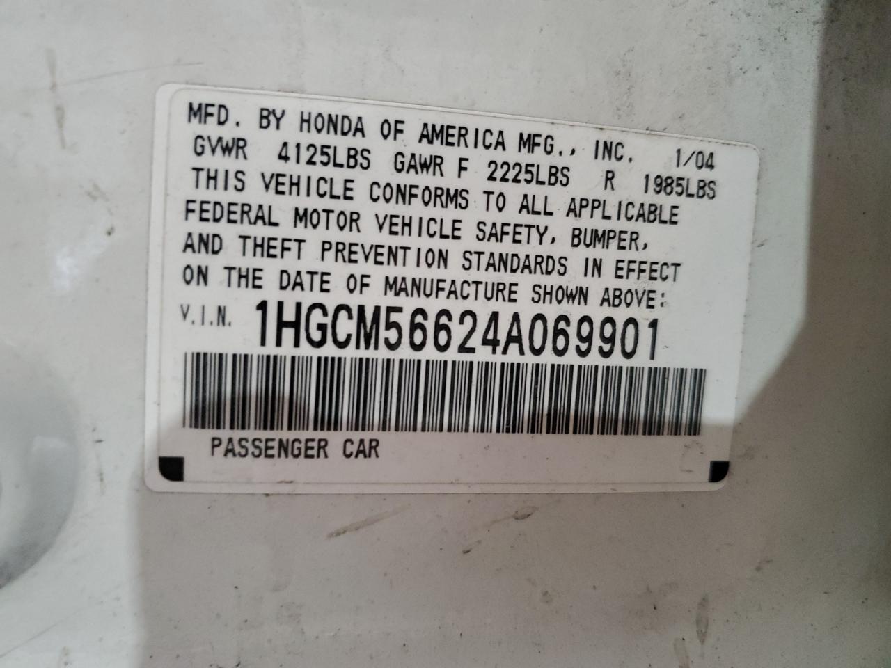 1HGCM56624A069901 2004 Honda Accord Ex