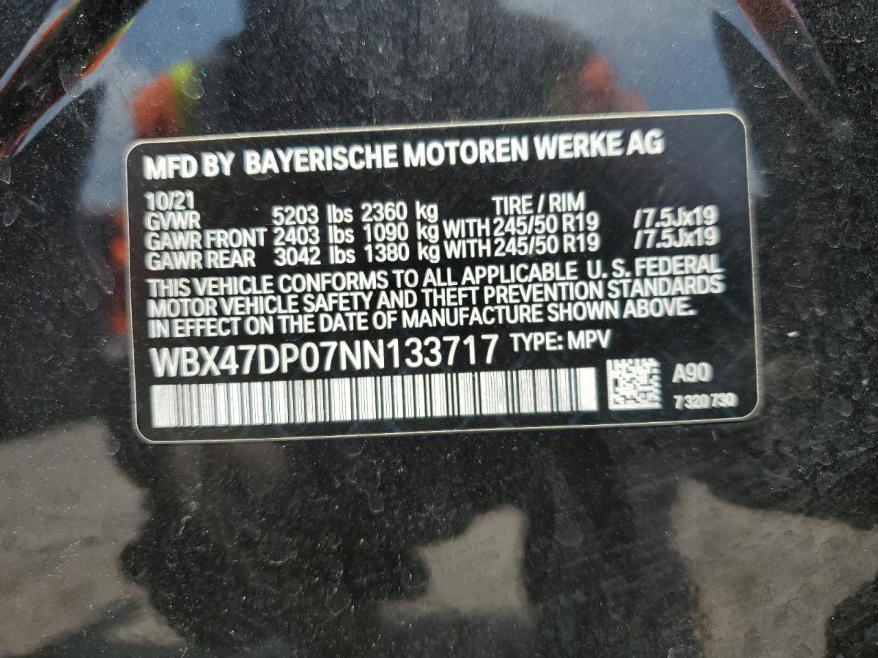 WBX47DP07NN133717 2022 BMW X3 Sdrive30I