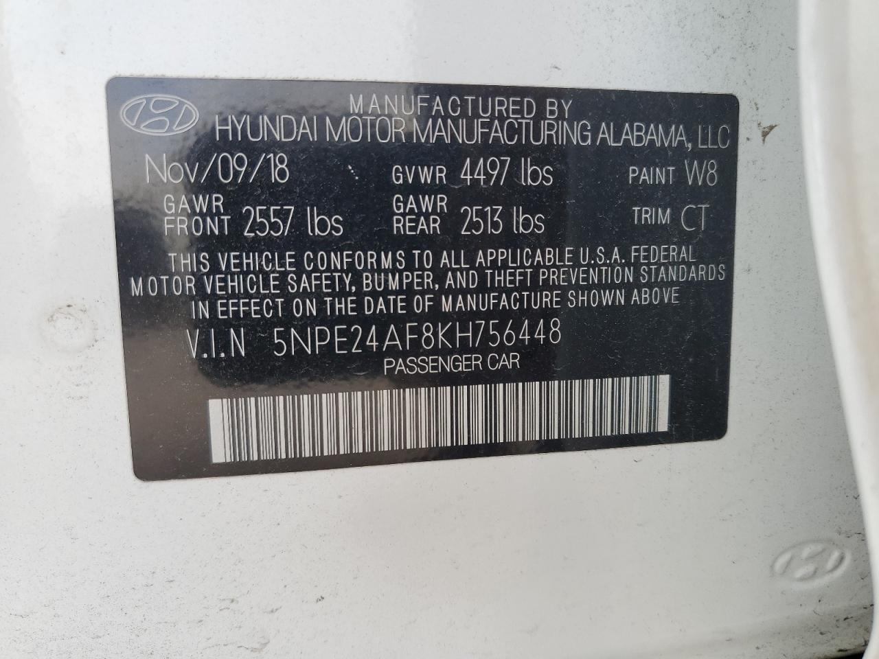 5NPE24AF8KH756448 2019 Hyundai Sonata Se