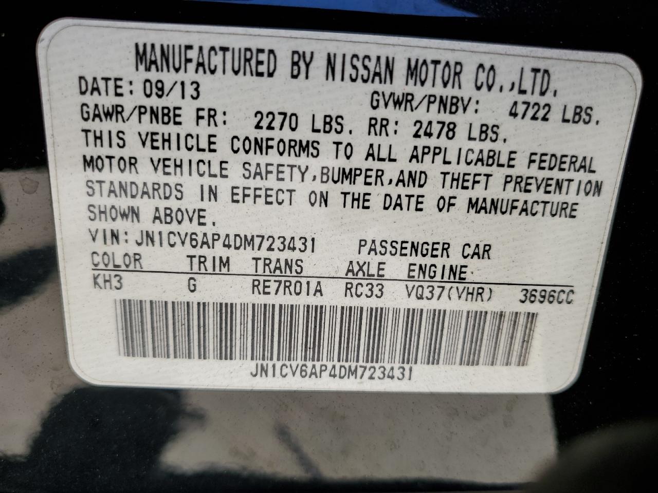 JN1CV6AP4DM723431 2013 Infiniti G37 Base