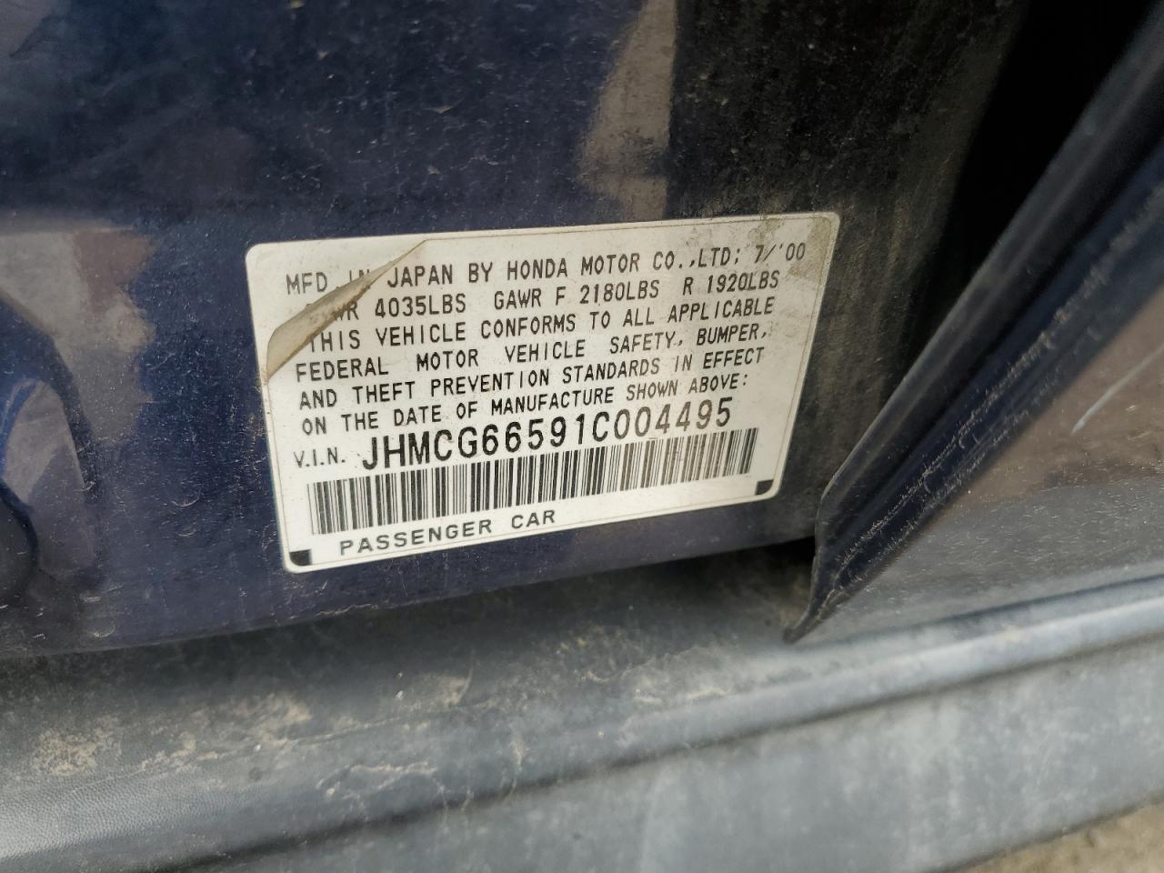 JHMCG66591C004495 2001 Honda Accord Lx