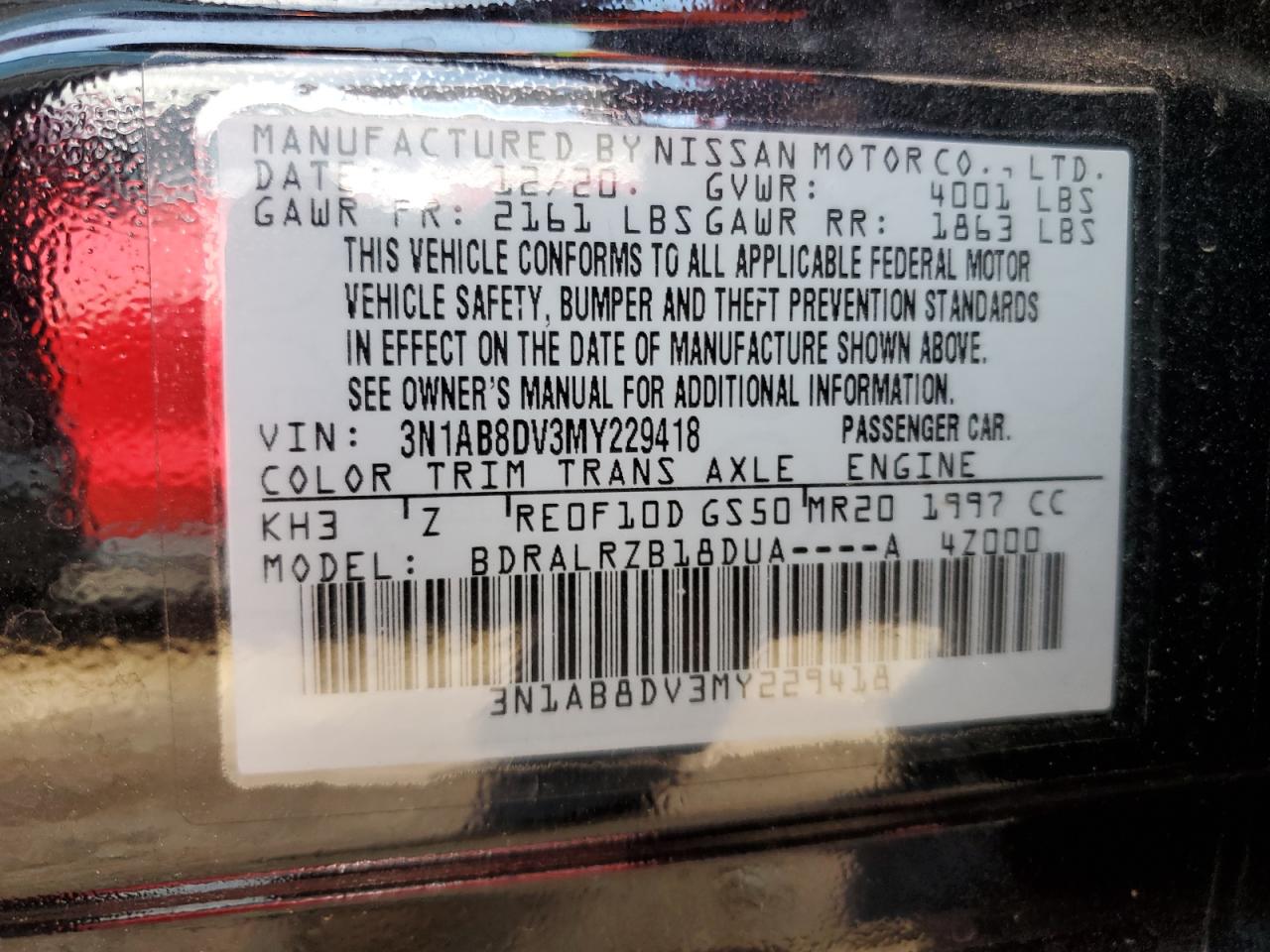 3N1AB8DV3MY229418 2021 Nissan Sentra Sr