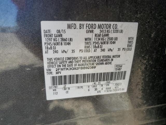 2015 Ford Edge Se VIN: 2FMTK3G92FBB92389 Lot: 54019974