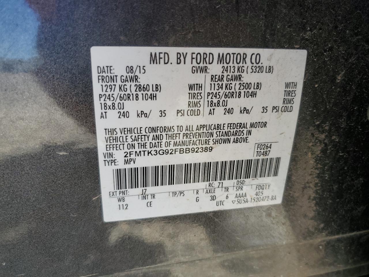 2FMTK3G92FBB92389 2015 Ford Edge Se