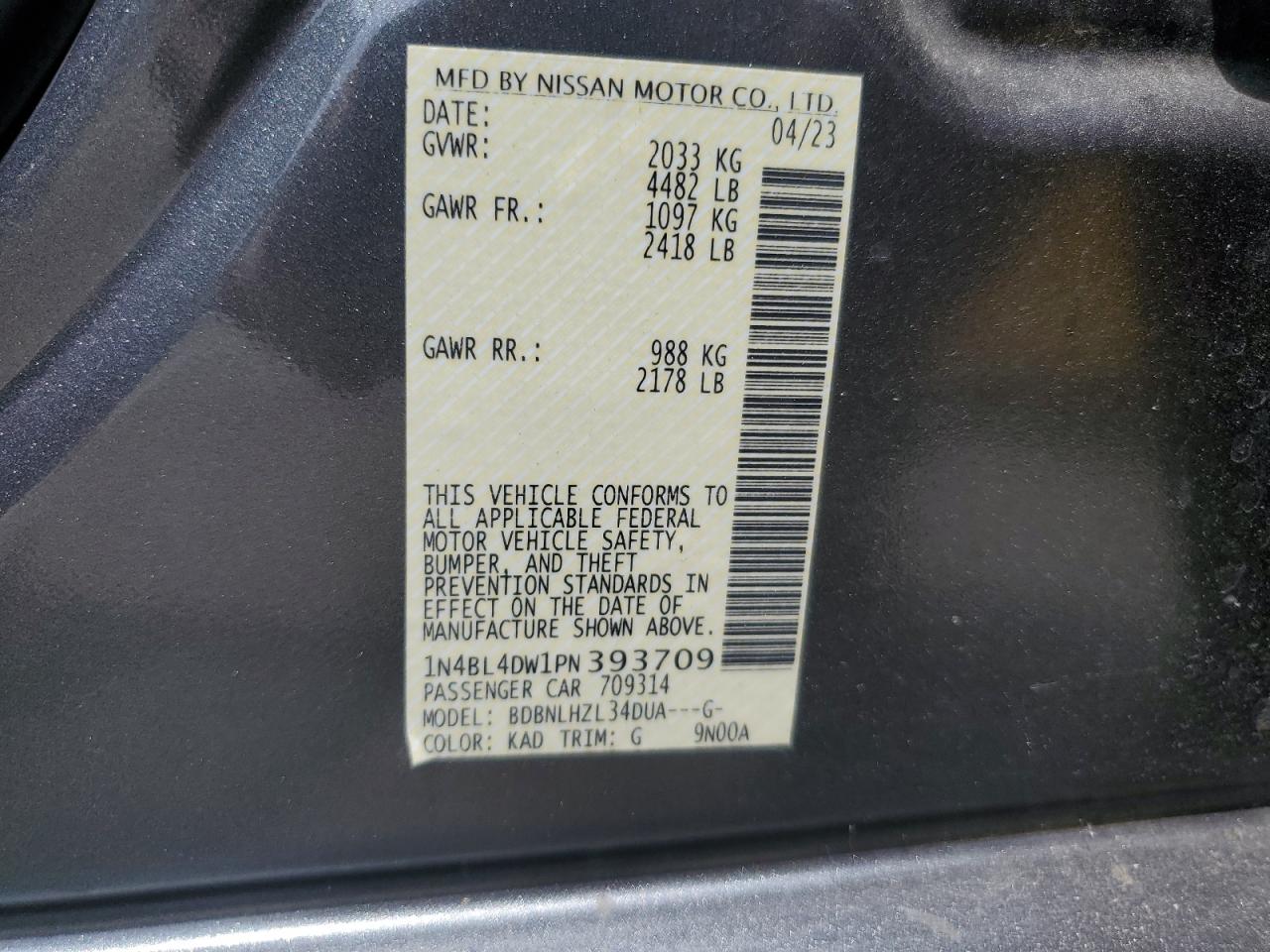 1N4BL4DW1PN393709 2023 Nissan Altima Sv