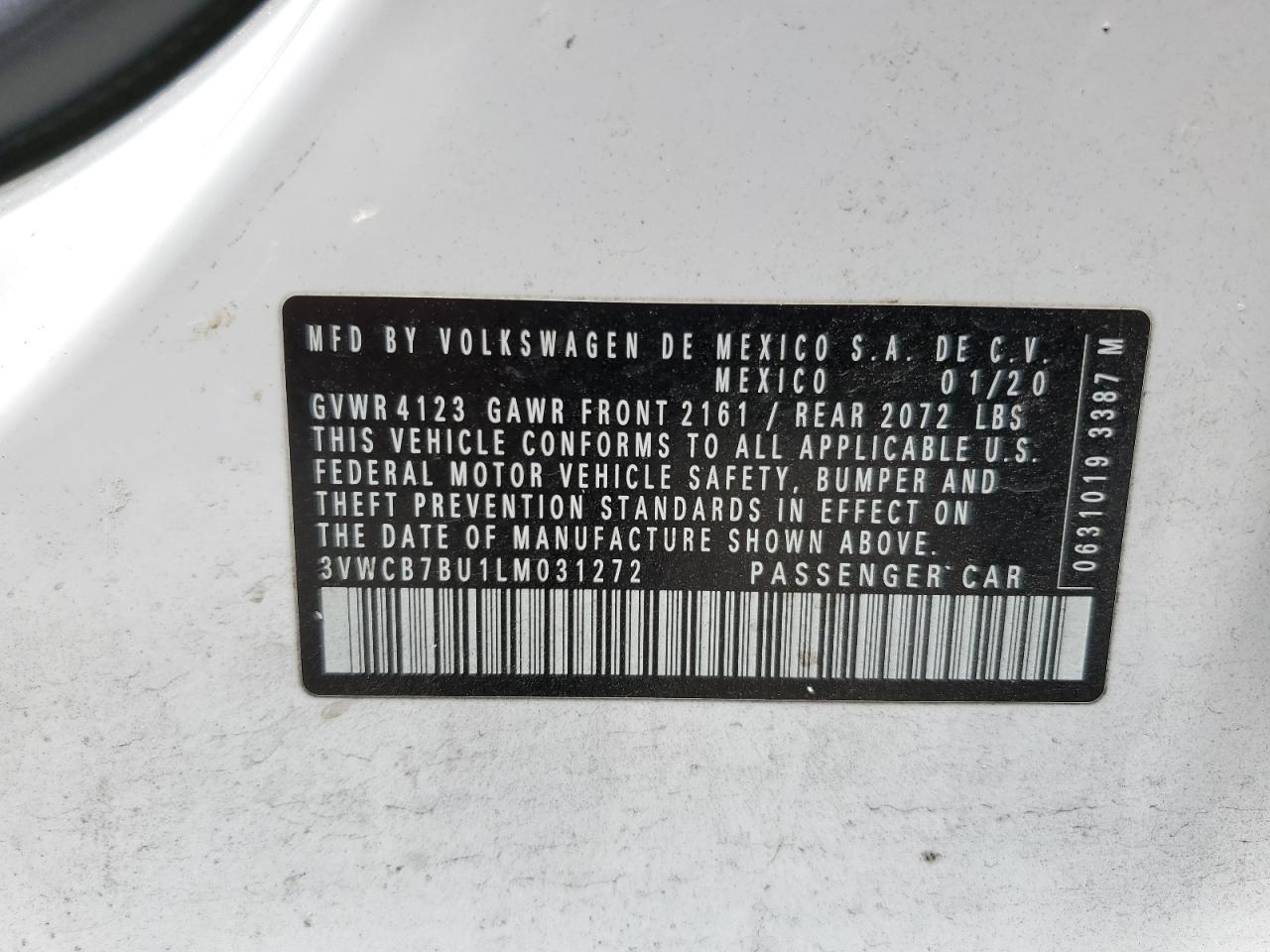 3VWCB7BU1LM031272 2020 Volkswagen Jetta S