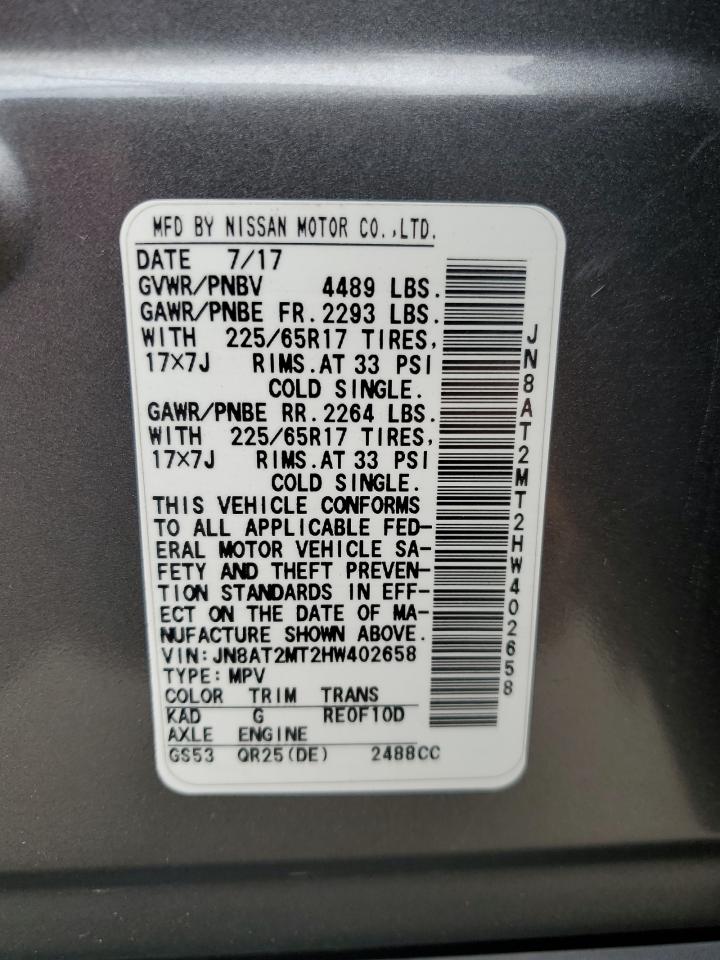 JN8AT2MT2HW402658 2017 Nissan Rogue S