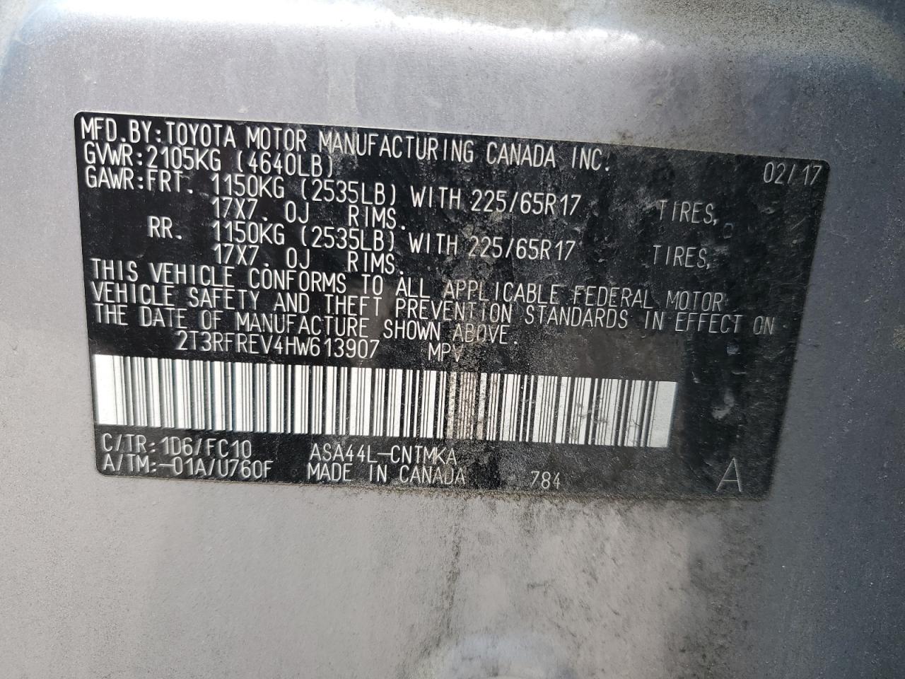 2T3RFREV4HW613907 2017 Toyota Rav4 Xle