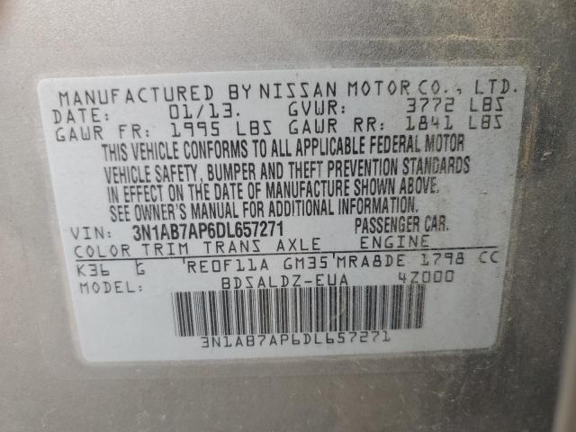 2013 Nissan Sentra S VIN: 3N1AB7AP6DL657271 Lot: 55159414