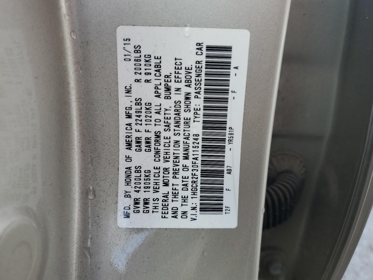 1HGCR2F30FA115248 2015 Honda Accord Lx