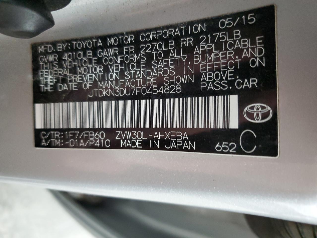 JTDKN3DU7F0454828 2015 Toyota Prius