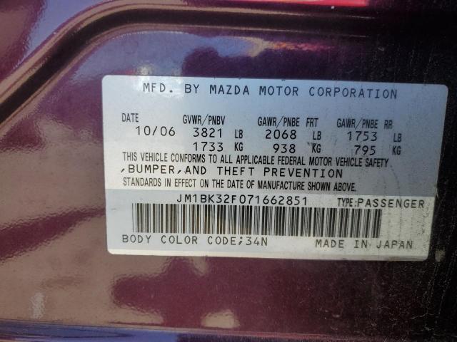 2007 Mazda 3 I VIN: JM1BK32F071662851 Lot: 53788024