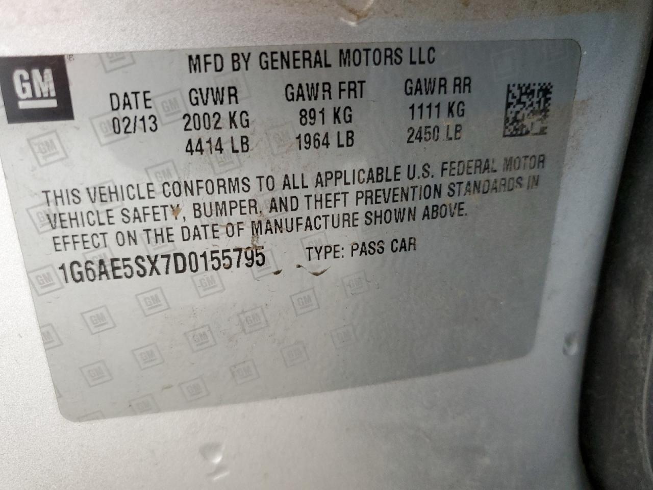 1G6AE5SX7D0155795 2013 Cadillac Ats Premium