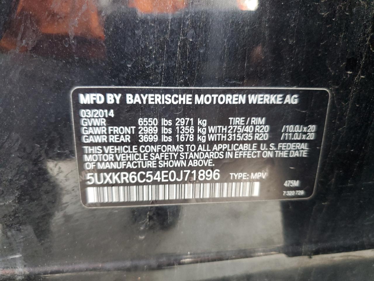 5UXKR6C54E0J71896 2014 BMW X5 xDrive50I