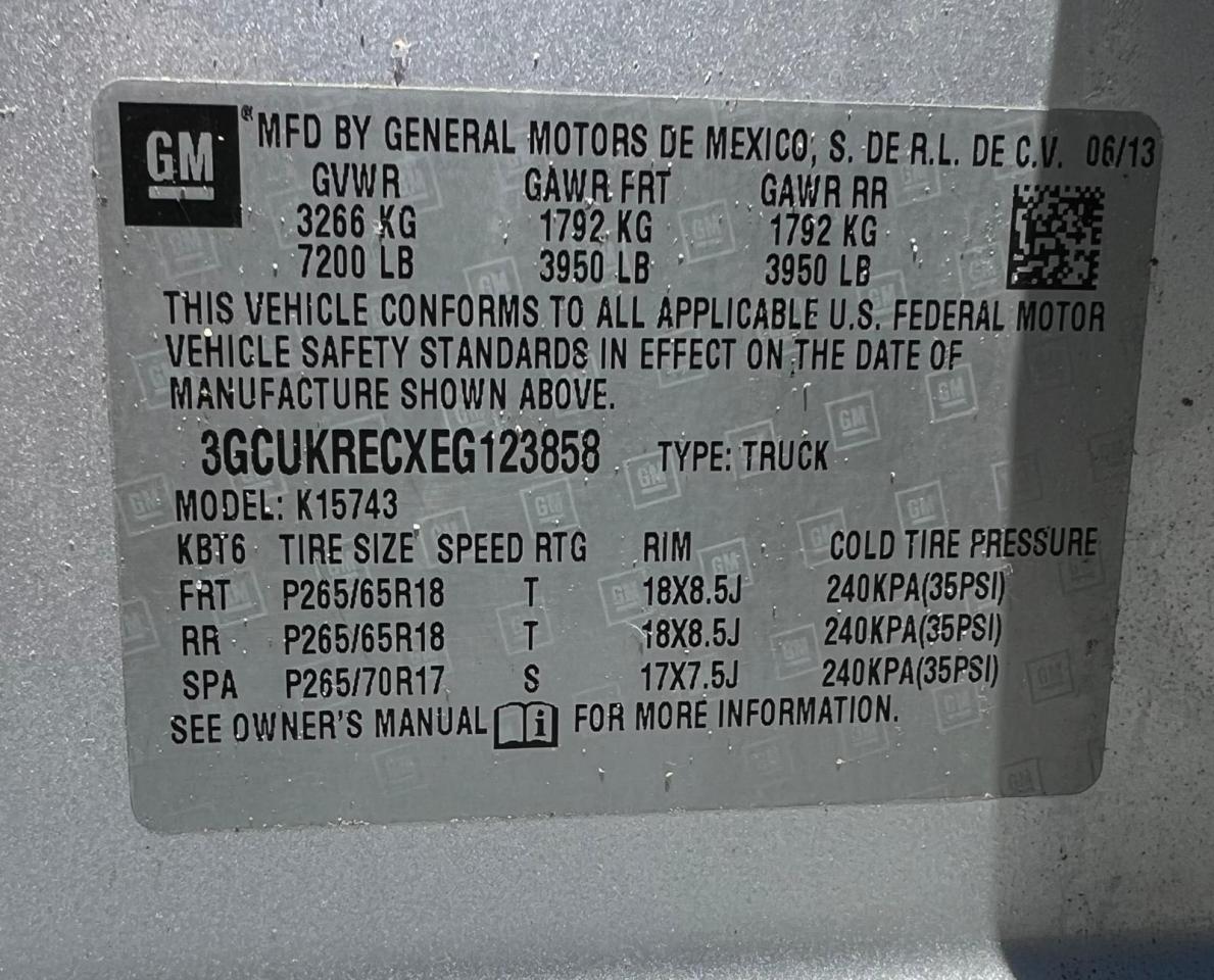 3GCUKRECXEG123858 2014 Chevrolet Silverado K1500 Lt