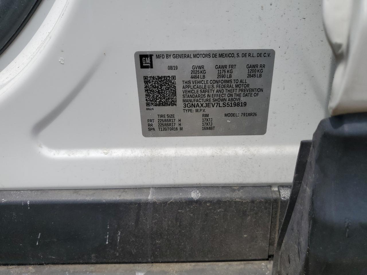 3GNAXJEV7LS519819 2020 Chevrolet Equinox Lt