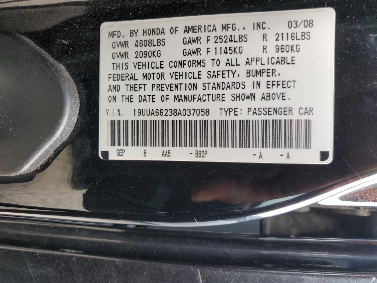 19UUA66238A037058 2008 Acura Tl