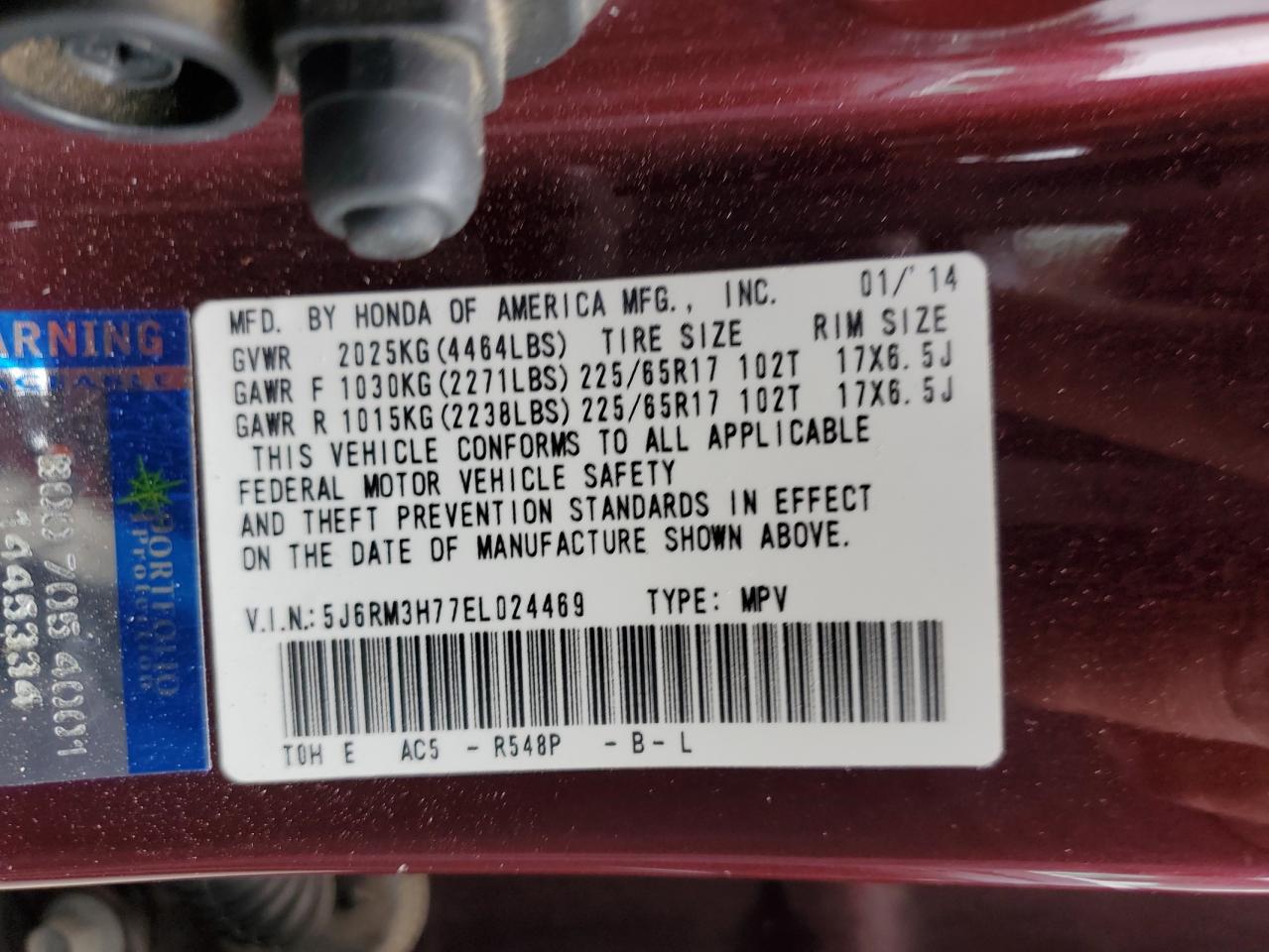 5J6RM3H77EL024469 2014 Honda Cr-V Exl