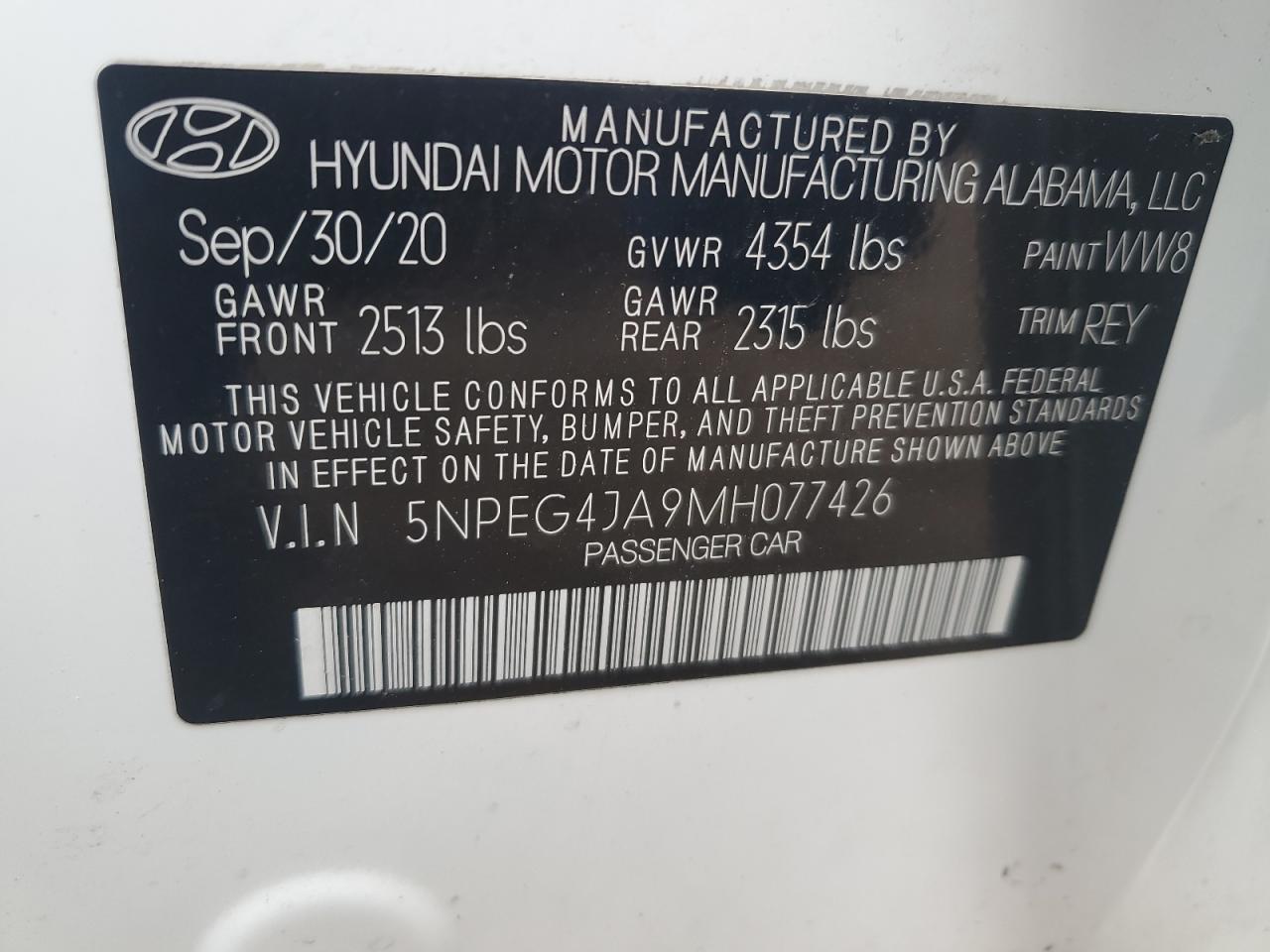 5NPEG4JA9MH077426 2021 Hyundai Sonata Se